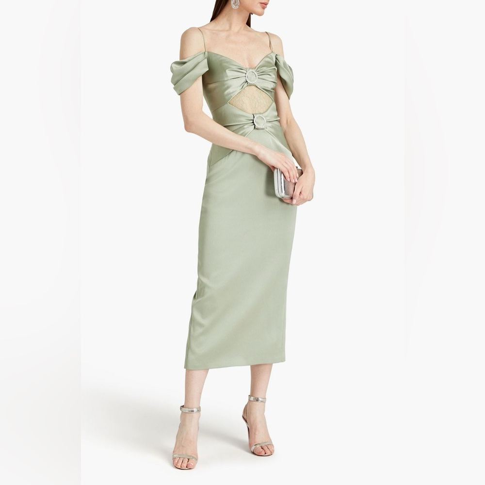 Rasario New Off The Shoulder Embellished Lace Trim Satin Gown FR40 US8 $2,095.00